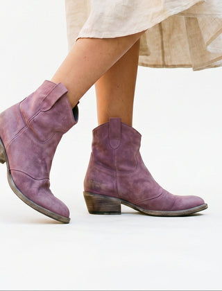 Black Boots For Women | Suede Ankle Stacked Heel Pull-On