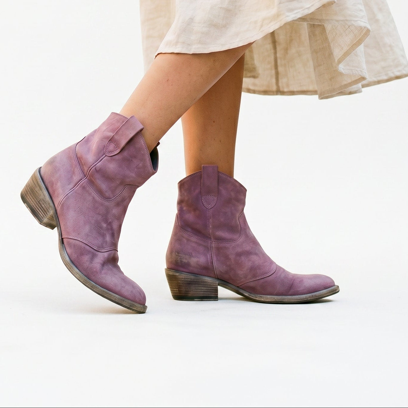 Black Boots For Women | Suede Ankle Stacked Heel Pull-On