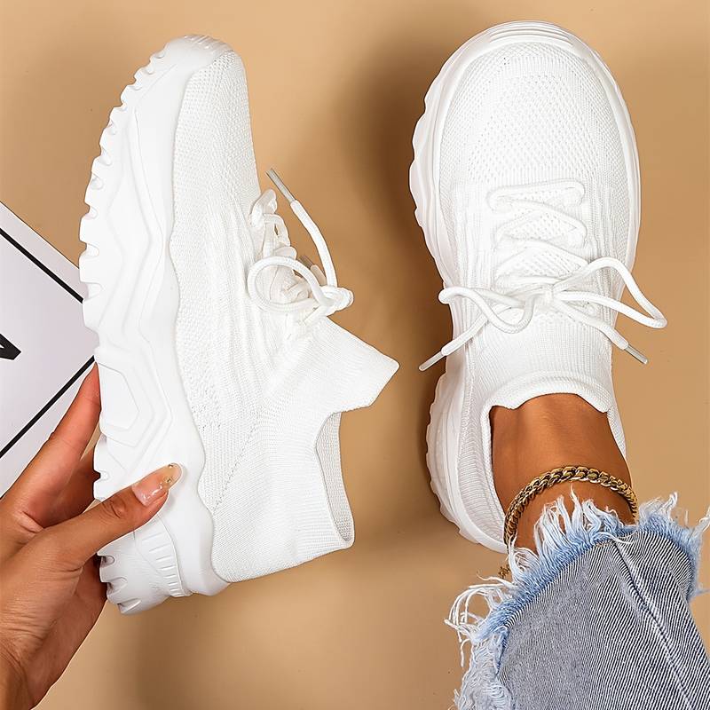 Women's White Shoe | Lace-Up Mesh Cushioned Walking