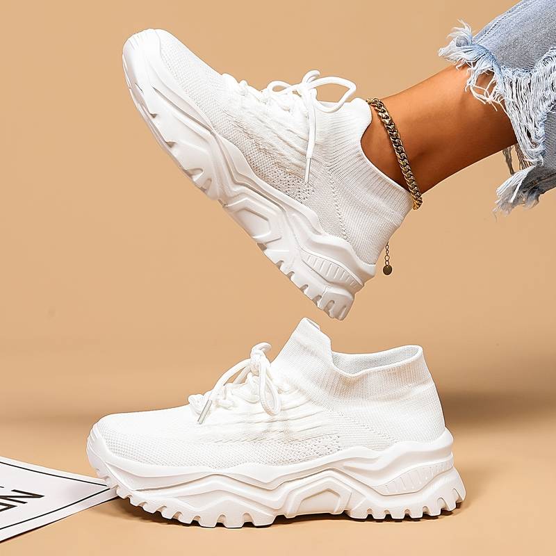 Women's White Shoe | Lace-Up Mesh Cushioned Walking