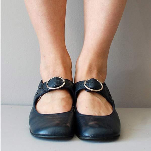 Women's Leather Sandals | Mary Jane Strap Closed Toe Low Heel