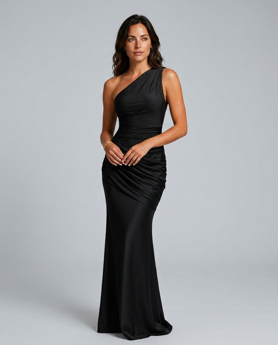 Women's Christmas Dress | One Shoulder Asymmetric Maxi Draped
