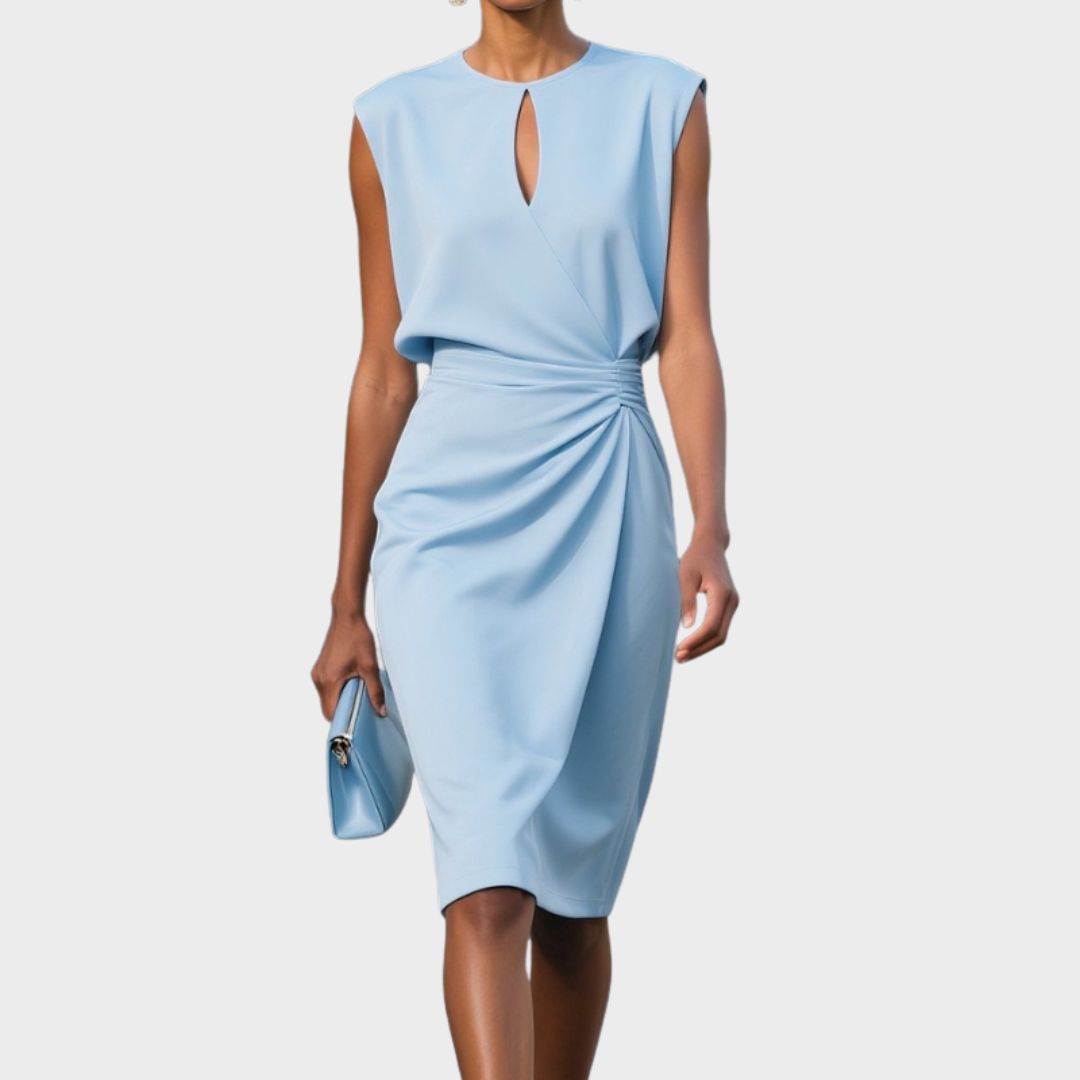 Women's Cocktail Dress | Midi Keyhole Neckline Sleeveless Wrap