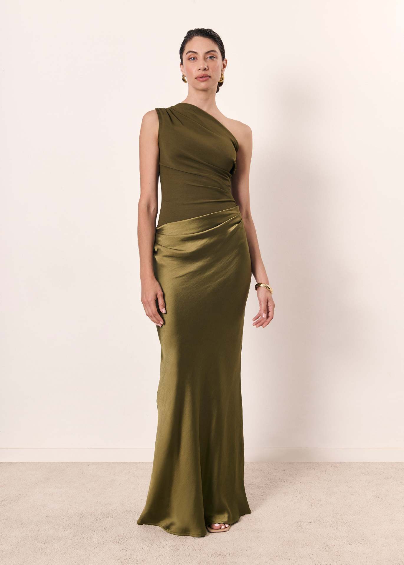Women's Maxi Dress | One-Shoulder Asymmetric Neckline Satin