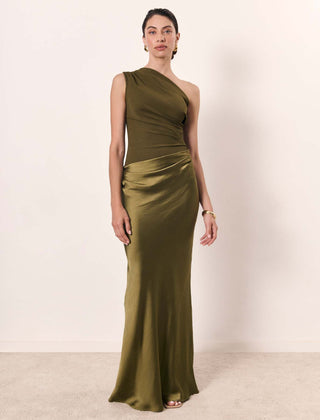 Women's Maxi Dress | One-Shoulder Asymmetric Neckline Satin
