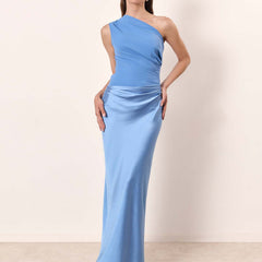 Women's Maxi Dress | One-Shoulder Asymmetric Neckline Satin