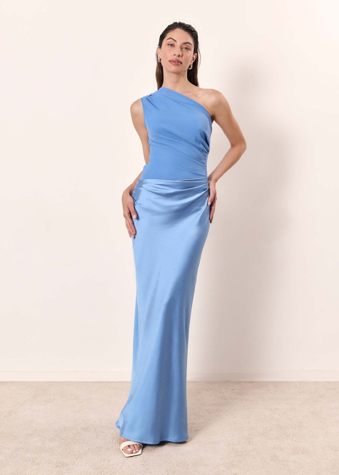 Women's Maxi Dress | One-Shoulder Asymmetric Neckline Satin