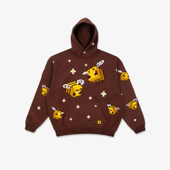 Cozy light brown women's pullover hoodie with an eye-catching creative bee design, great for relaxed everyday style.