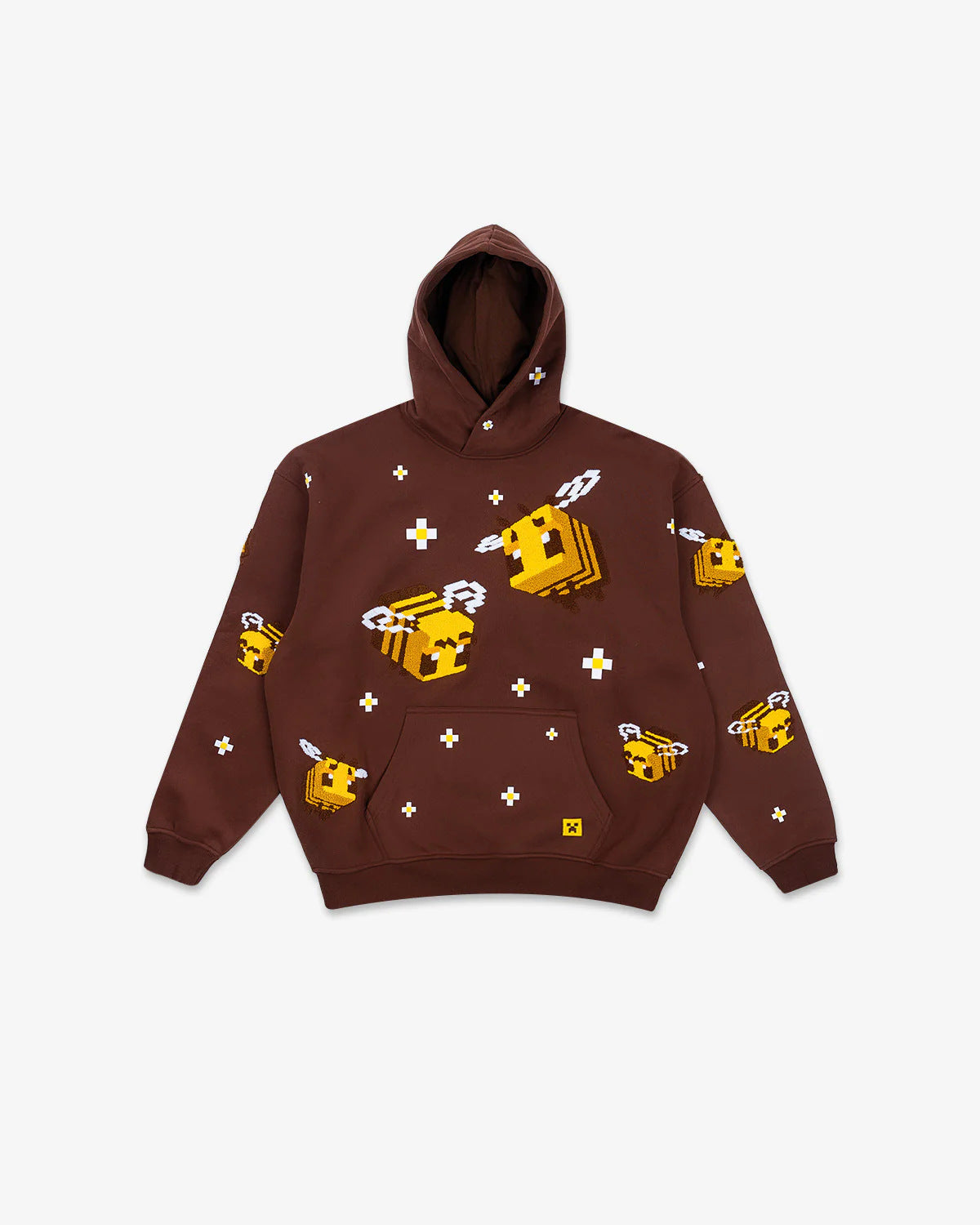 Cozy light brown women's pullover hoodie with an eye-catching creative bee design, great for relaxed everyday style.