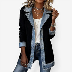 Women's Winter Jacket | Denim Collar Knit Blend Button Closure