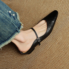 Women's Mules | Pointed Toe Mary Jane Strap Leather