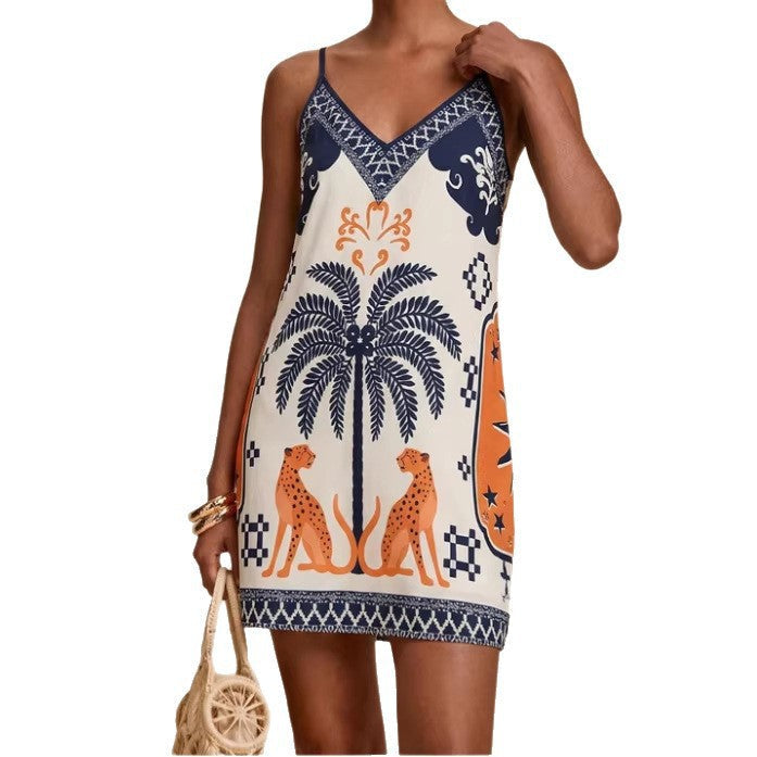 Women's Slip Dress | V-Neck Spaghetti Straps Floral Print Mini