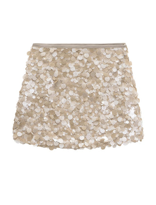 Shimmering women's sequin mini skirt, a trendy and glamorous choice for party wear, evening fashion & nightlife.