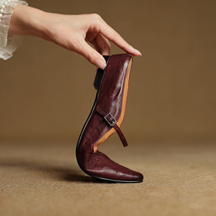 Women's Mules | Pointed Toe Mary Jane Strap Leather