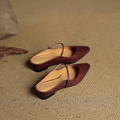 Women's Mules | Pointed Toe Mary Jane Strap Leather