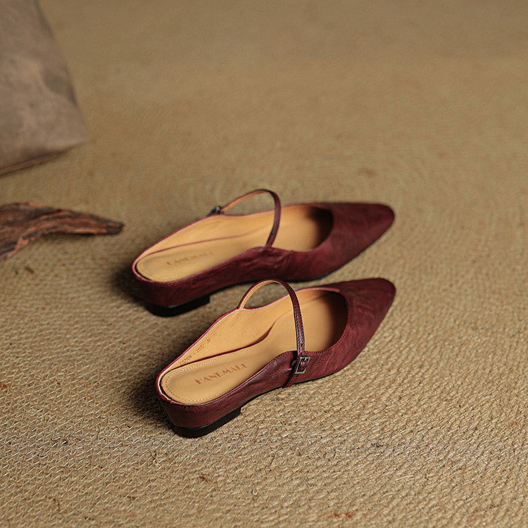 Women's Mules | Pointed Toe Mary Jane Strap Leather
