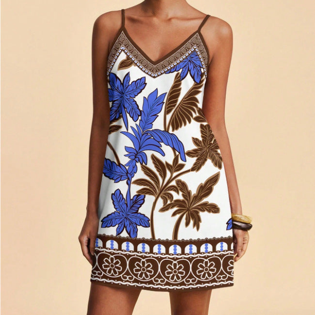 Women's Slip Dress | V-Neck Spaghetti Straps Floral Print Mini