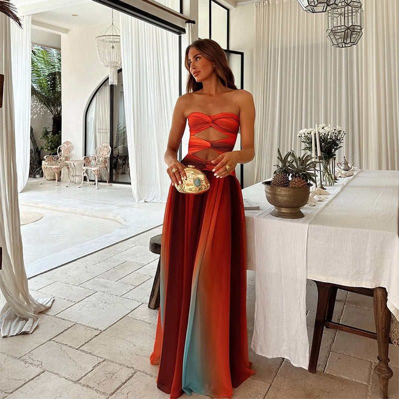 Women's Strapless Maxi Dress | Twisted Bodice A-Line Maxi