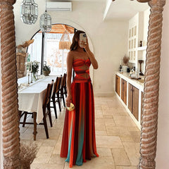 Women's Strapless Maxi Dress | Twisted Bodice A-Line Maxi
