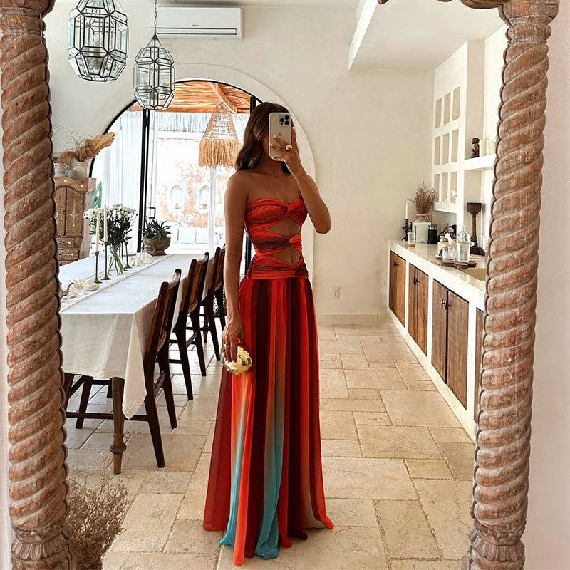 Women's Strapless Maxi Dress | Twisted Bodice A-Line Maxi