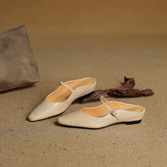Women's Mules | Pointed Toe Mary Jane Strap Leather