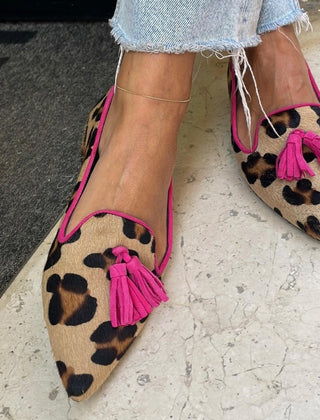 Women's Ballet Flats | Pointed Toe Tassel Detail Animal Print Flat