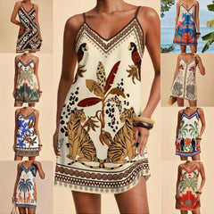 Women's Slip Dress | V-Neck Spaghetti Straps Floral Print Mini