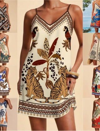 Women's Slip Dress | V-Neck Spaghetti Straps Floral Print Mini