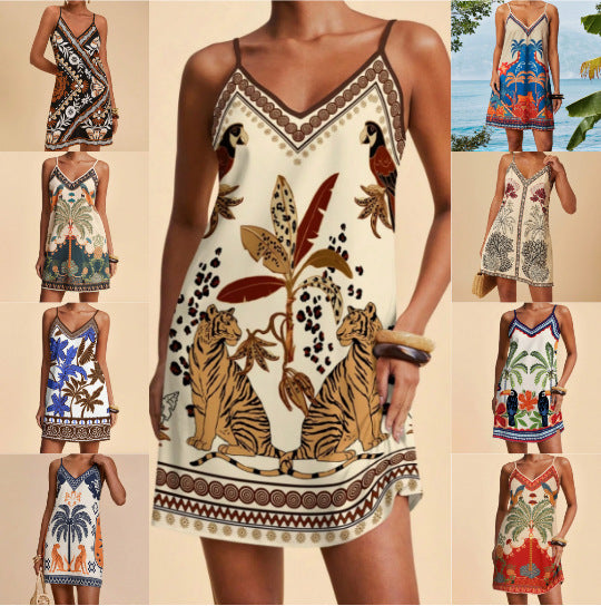 Women's Slip Dress | V-Neck Spaghetti Straps Floral Print Mini