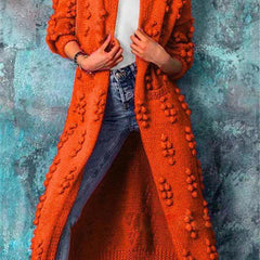 Women's Long Cardigan | Knit Pom Details Long Sleeve Open Front
