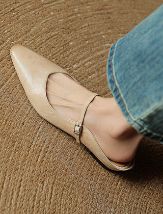 Women's Mules | Pointed Toe Mary Jane Strap Leather