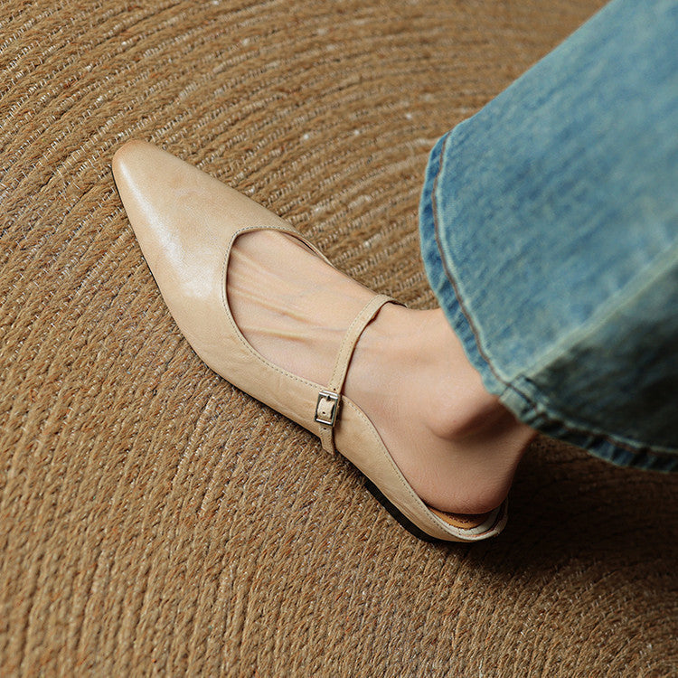 Women's Mules | Pointed Toe Mary Jane Strap Leather