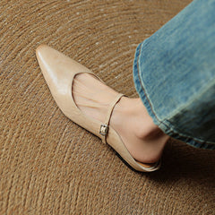 Women's Mules | Pointed Toe Mary Jane Strap Leather
