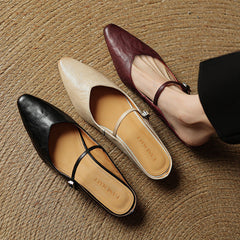 Women's Mules | Pointed Toe Mary Jane Strap Leather