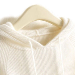 Women's Cashmere Sweatshirt | Hooded Ribbed Knit Long Sleeve