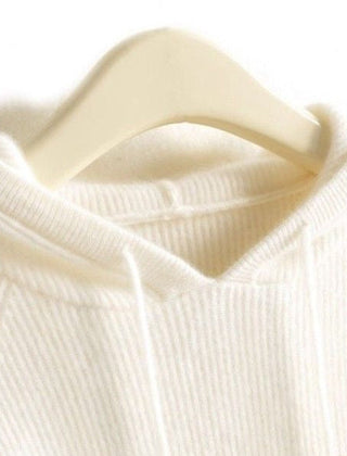 Women's Cashmere Sweatshirt | Hooded Ribbed Knit Long Sleeve