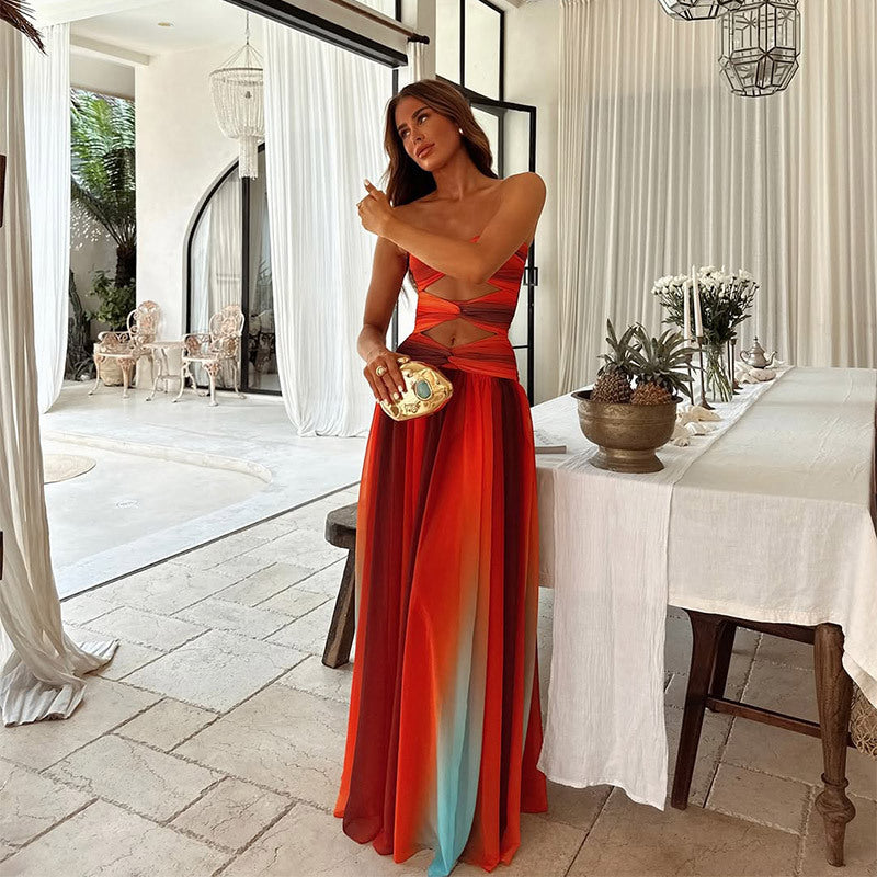 Women's Strapless Maxi Dress | Twisted Bodice A-Line Maxi