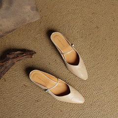 Women's Mules | Pointed Toe Mary Jane Strap Leather