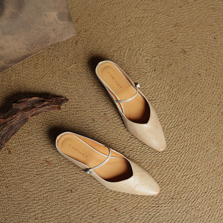 Women's Mules | Pointed Toe Mary Jane Strap Leather