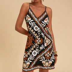 Women's Slip Dress | V-Neck Spaghetti Straps Floral Print Mini