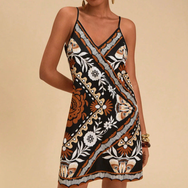 Women's Slip Dress | V-Neck Spaghetti Straps Floral Print Mini