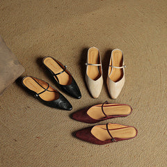 Women's Mules | Pointed Toe Mary Jane Strap Leather