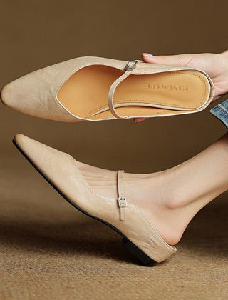 Women's Mules | Pointed Toe Mary Jane Strap Leather