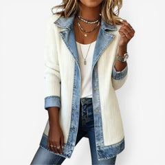 Women's Winter Jacket | Denim Collar Knit Blend Button Closure