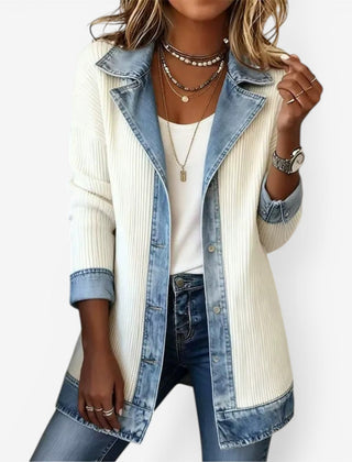 Women's Winter Jacket | Denim Collar Knit Blend Button Closure
