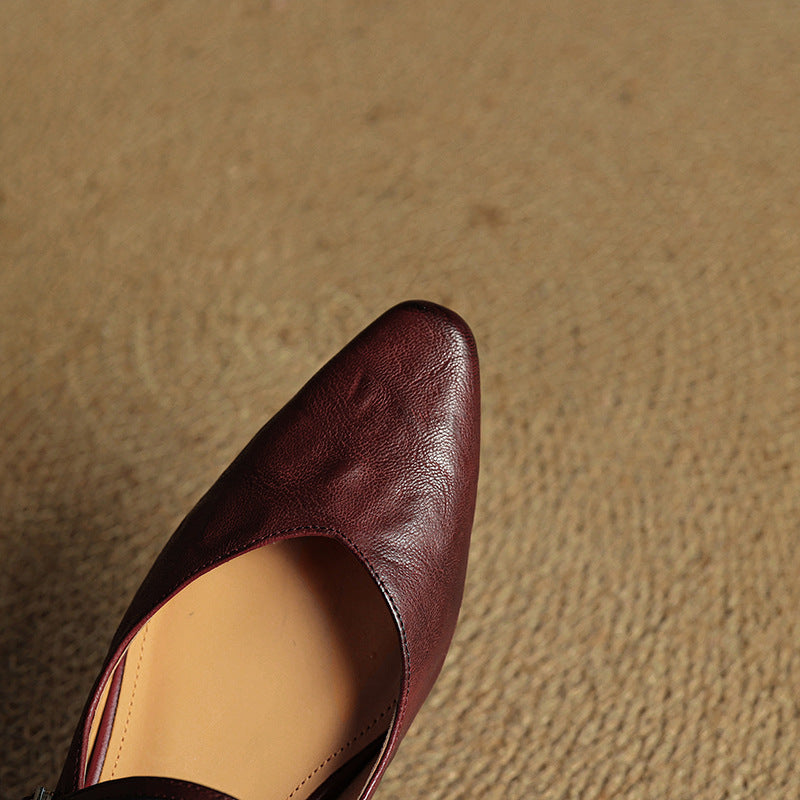 Women's Mules | Pointed Toe Mary Jane Strap Leather