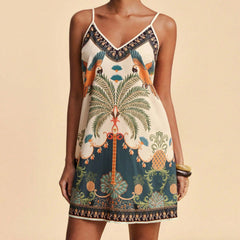 Women's Slip Dress | V-Neck Spaghetti Straps Floral Print Mini
