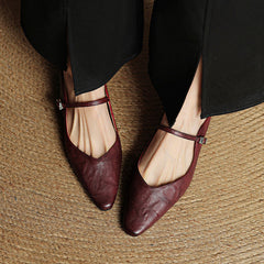 Women's Mules | Pointed Toe Mary Jane Strap Leather