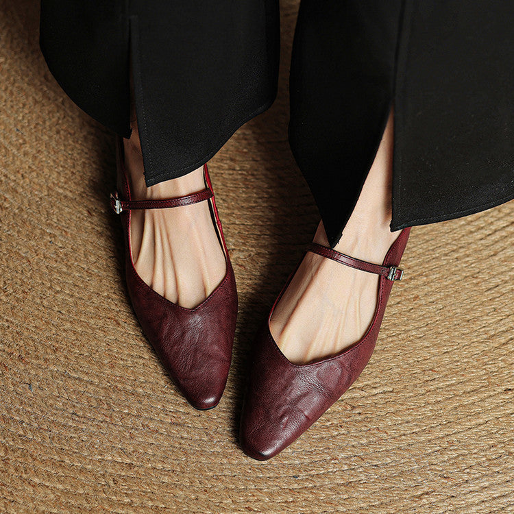 Women's Mules | Pointed Toe Mary Jane Strap Leather
