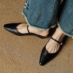 Women's Mules | Pointed Toe Mary Jane Strap Leather